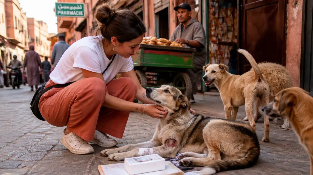 Illustrative scene of a volunteer helping a street dog